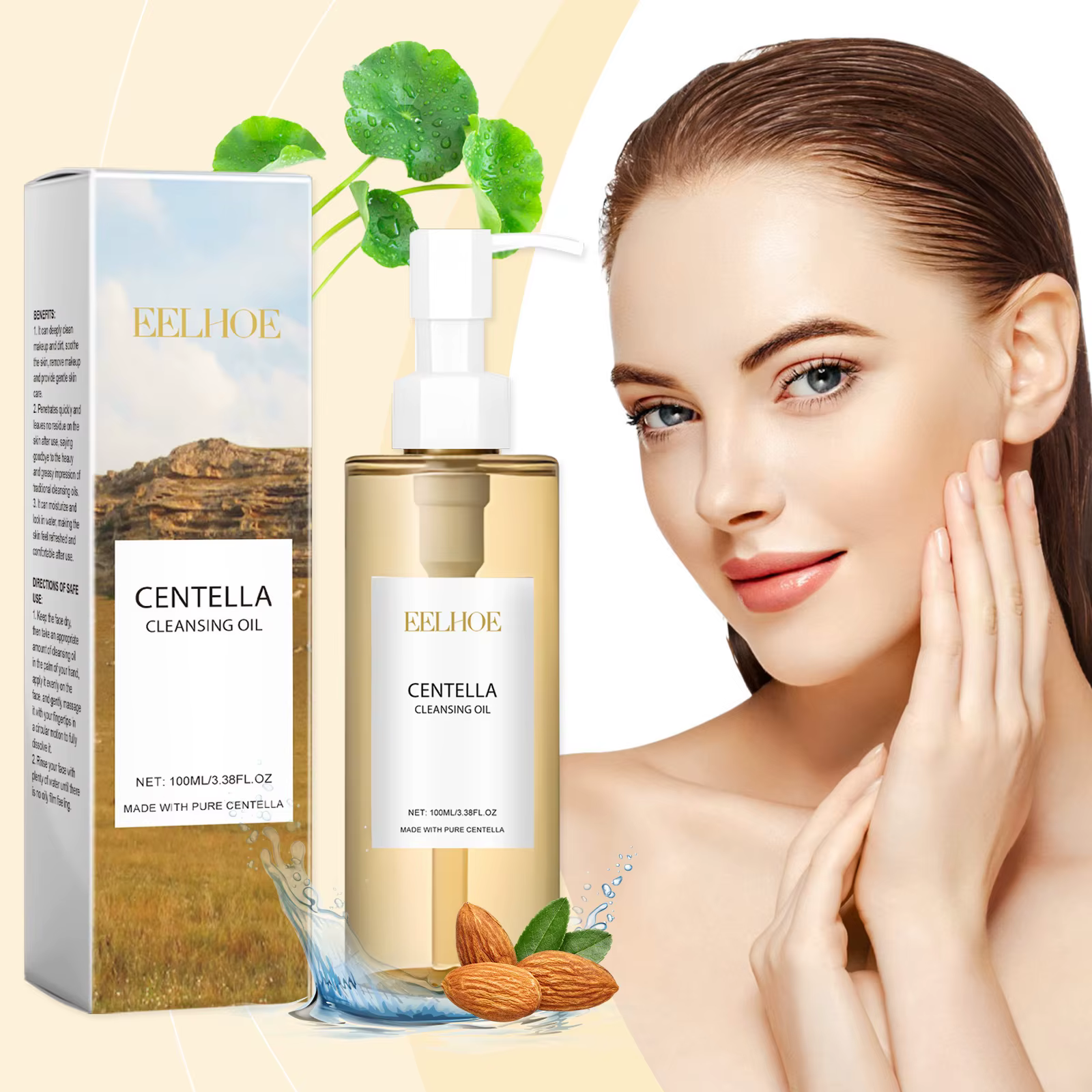 EELHOE huile nettoyante pour peau sensible contrôle de l'huile rétrécissement des Pores du visage adoucir la peau Centellas Asiaticas huile démaquillante 100ml