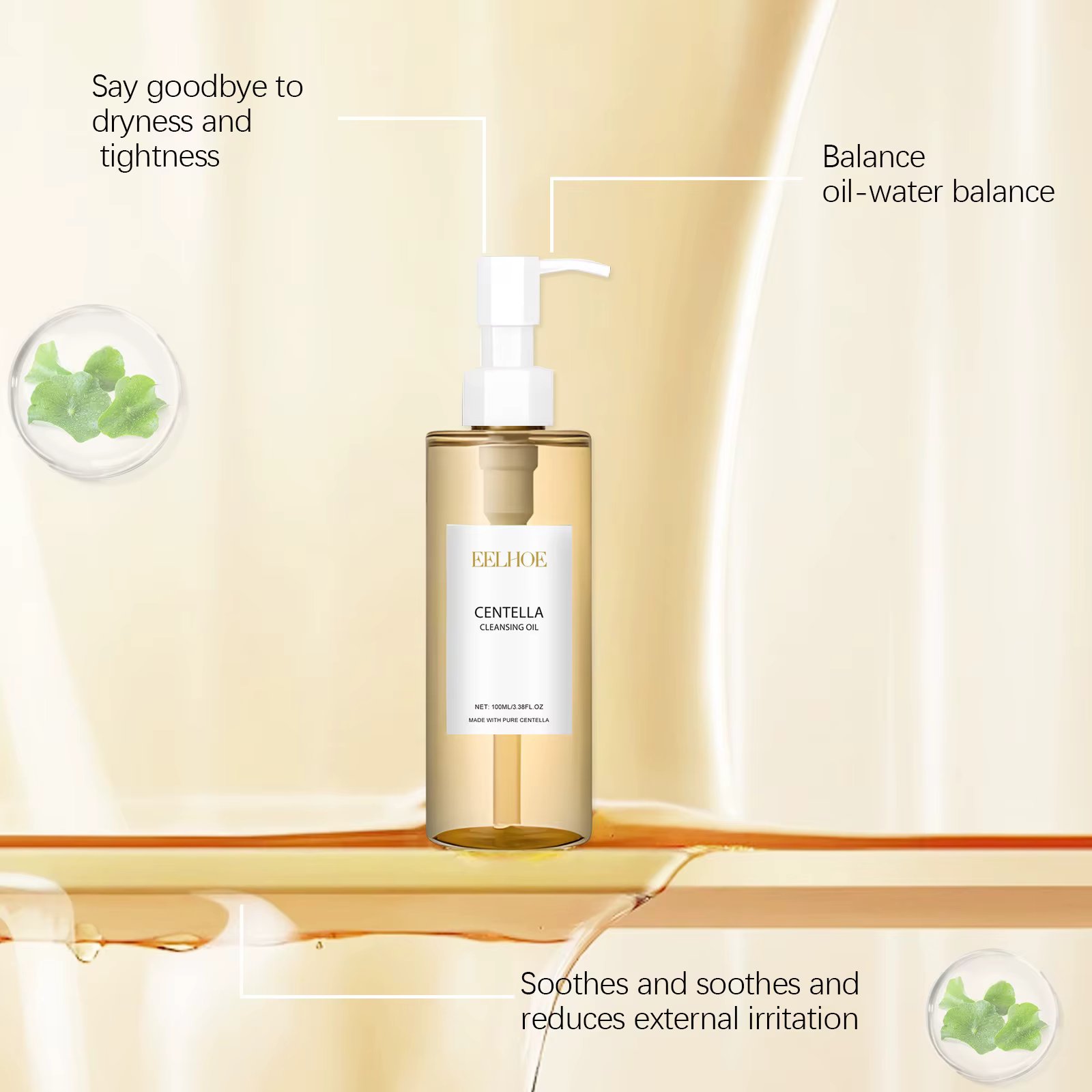 EELHOE huile nettoyante pour peau sensible contrôle de l'huile rétrécissement des Pores du visage adoucir la peau Centellas Asiaticas huile démaquillante 100ml