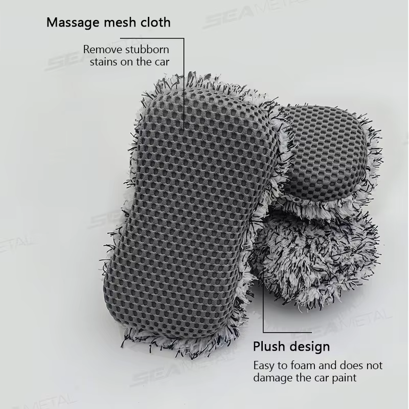 SEAMETAL éponge de lavage de voiture en microfibre filet de Massage en peluche double face brosse de nettoyage de roue