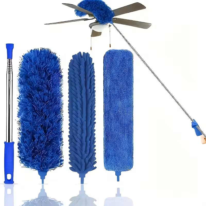 Brosse de nettoyage télescopique - Dépoussiéreur à microfibres pour fentes longues et toiles d'araignées avec tête