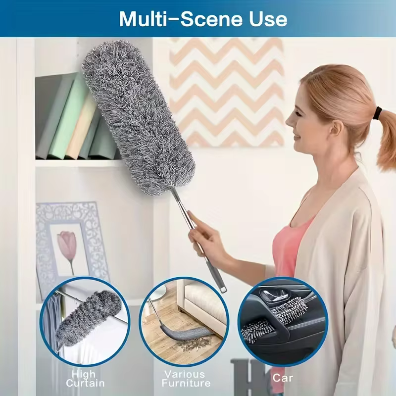 Plumeau extensible en microfibre avec longue poignée pliable – Réutilisable pour ventilateurs de plafond hauts