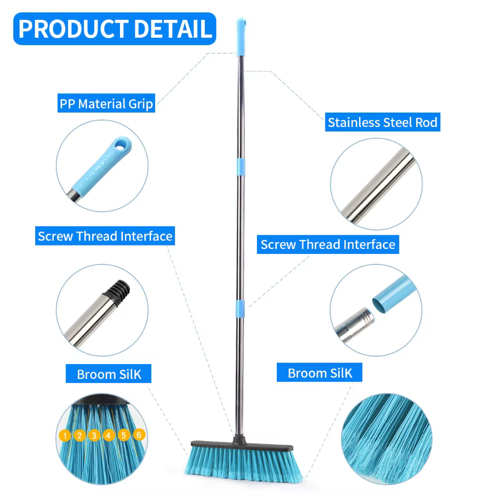 Balai de nettoyage de sol avec manche long réglable
