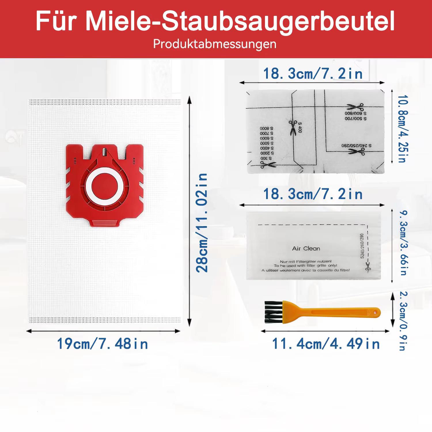 10 sacs d'aspirateur + 3 filtres moteur + 3 filtres d'évacuation + 1 brosse de nettoyage FJM 3D Compatible avec Miele Complete C1, Compact C1, C2 S241, S256i, S290, S299, S300i, S399, S500, S578, S700
