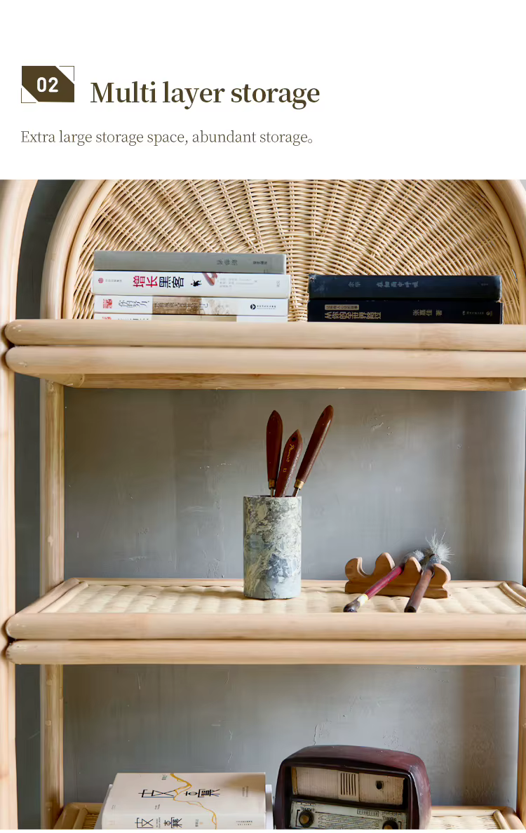 Étagère en rotin, étagère de présentation en rotin naturel à 100 %, étagère de rangement autoportante en forme d'arche bohème faite à la main pour la décoration de la maison