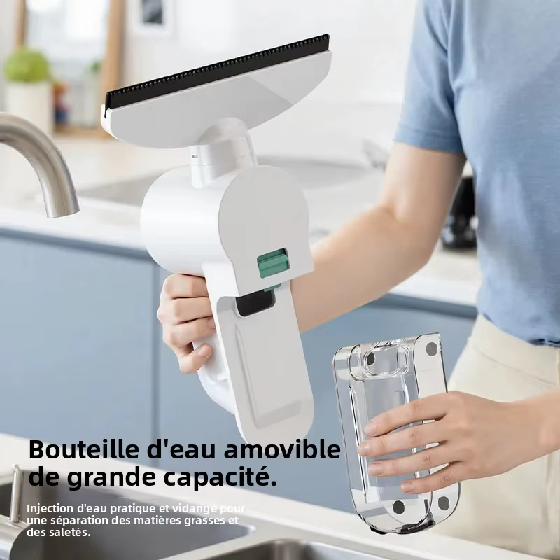Nettoyeur de vitres électrique sans fil, grattoir en silicone souple absorbant l'eau, grattoir pour nettoyer les vitres, rechargeable par USB