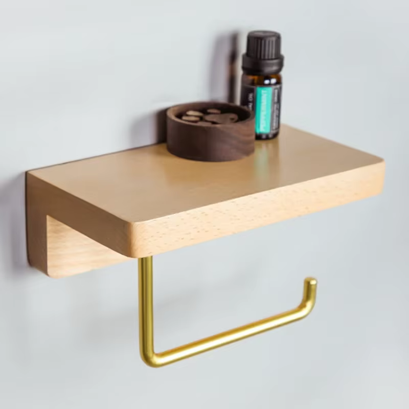 Porte-rouleau de papier toilette mural en bois