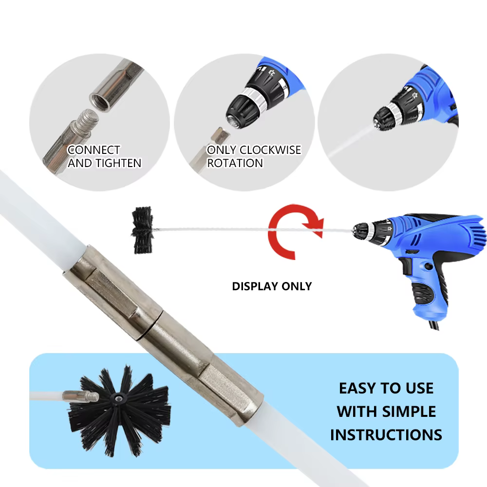 Brosse de Cheminée,Kit de nettoyage d'évent de sèche-linge de cheminée à la mode avec tiges flexibles