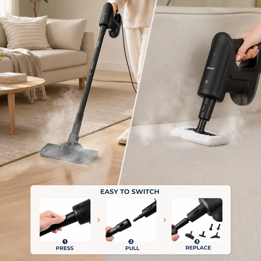 Nettoyeur vapeur léger, préchauffage rapide en 20 secondes, 135 ° Nettoyeur vapeur haute température C, câble de 5 m, réservoir amovible de 300 ml avec outils multifonctions