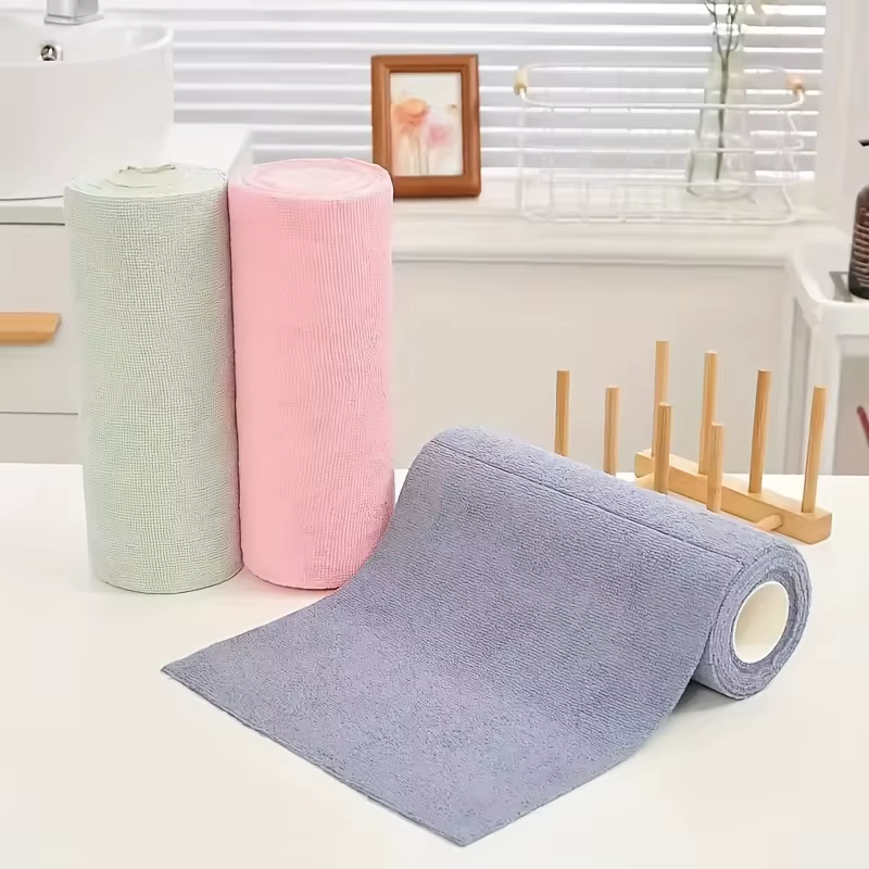20 feuilles/rouleau de torchon en microfibre – chiffon de cuisine double face multifonctionnel
