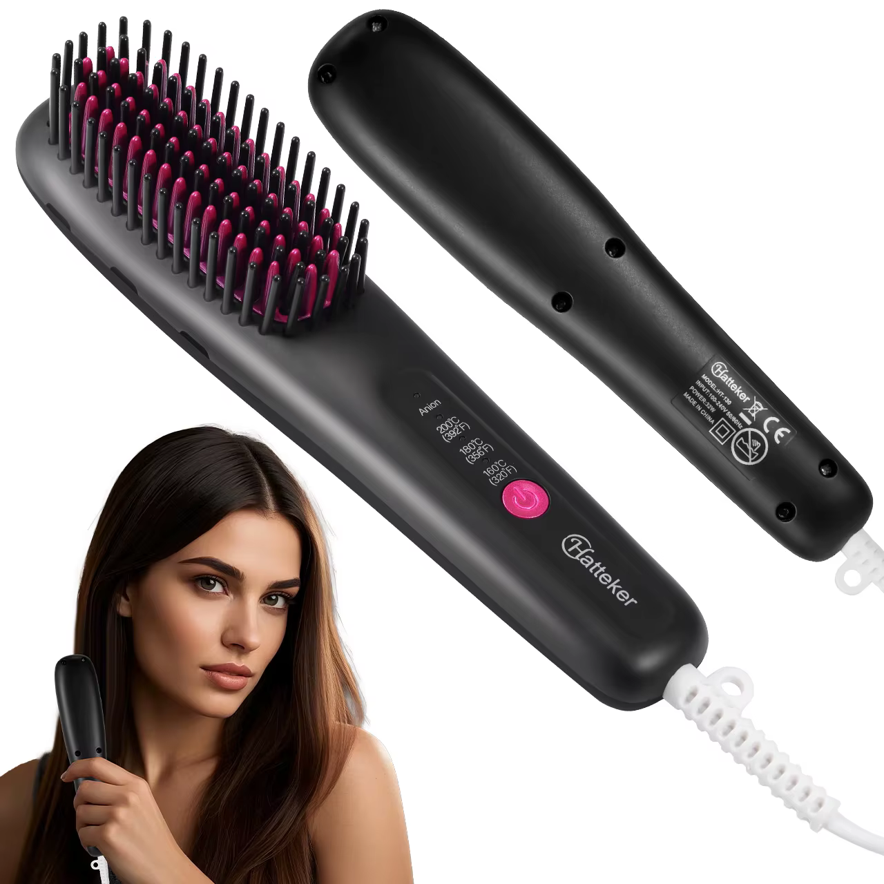 Brosse à lisser les cheveux, lisseur Portable à ions négatifs pour la maison, avec réglages multi-chaleur, style en céramique à 3 températures sans dommages