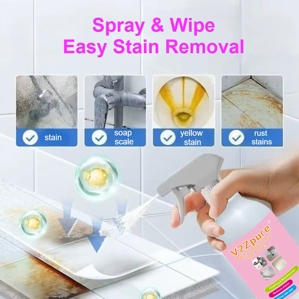 Spray détartrant pour salle de bain, nettoyant pour acier inoxydable, polisseur métallique, élimine les taches d'eau, la rouille de la douche, nettoie la saleté des baignoires