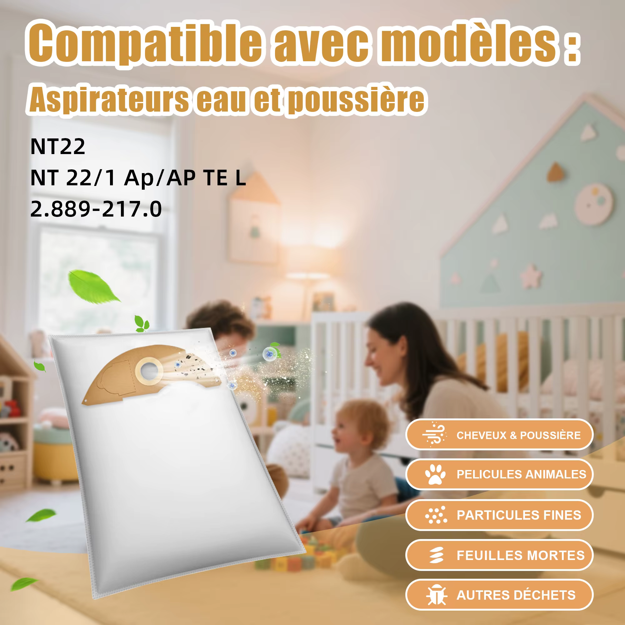 Ensemble de 11 pièces: sacs filtrants pour aspirateur pour Kärcher NT 22/1 AP/AP TE L (remplacement 2.889-217.0)