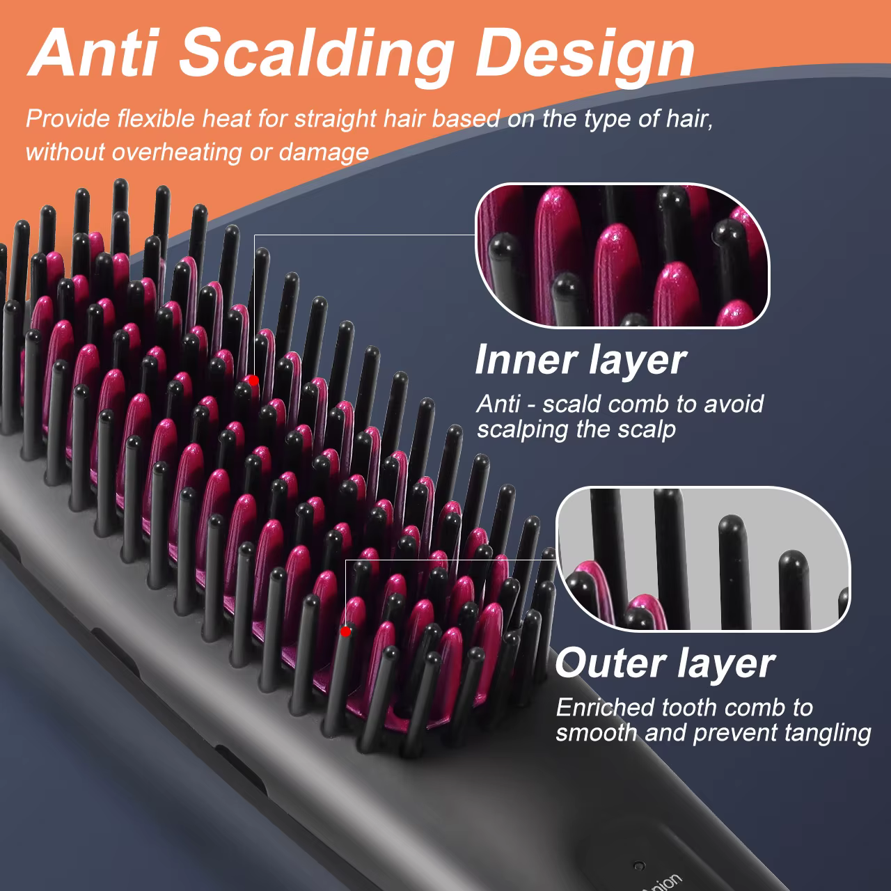 Brosse à lisser les cheveux, lisseur Portable à ions négatifs pour la maison, avec réglages multi-chaleur, style en céramique à 3 températures sans dommages