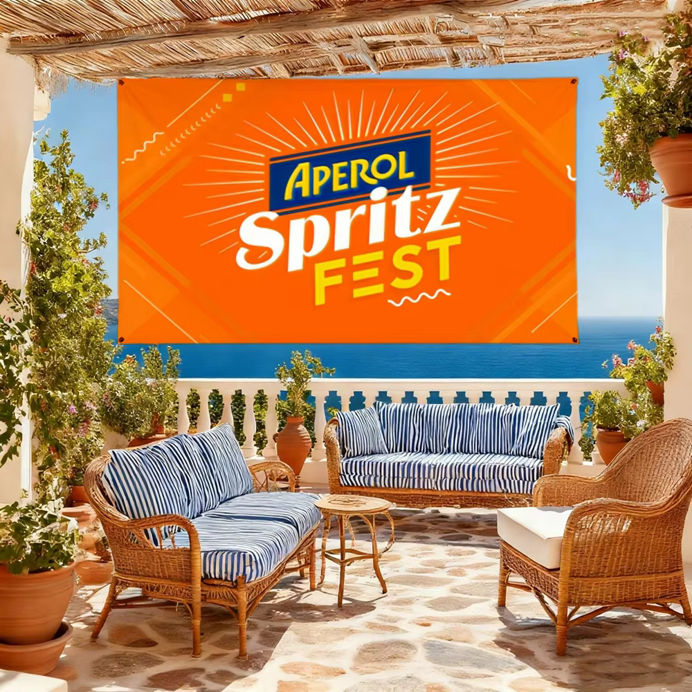 Bannière décorative Aperol pour boissons, durable, pour extérieur et intérieur, terrasse, décoration festive, design classique, pour poteau, mur ou pièce