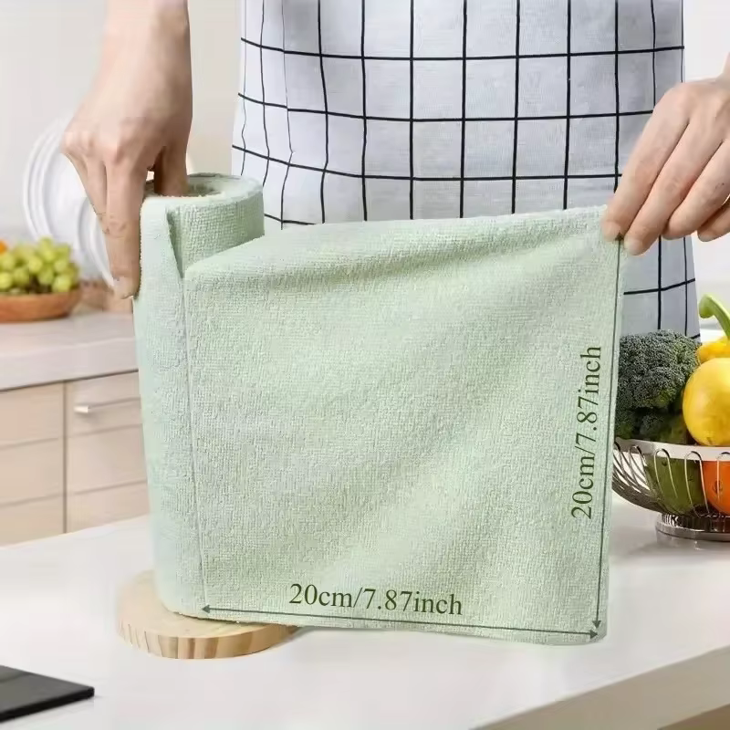 20 feuilles/rouleau de torchon en microfibre – chiffon de cuisine double face multifonctionnel