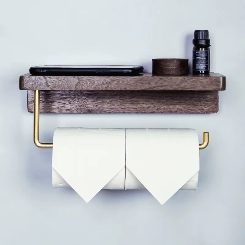 Porte-rouleau de papier toilette mural en bois
