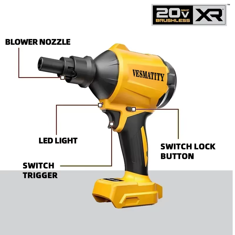 Pistolet souffleur d'air sans fil avec buse, machine à dépoussiérer multifonction, outil de gonflage pour batterie Dewalt