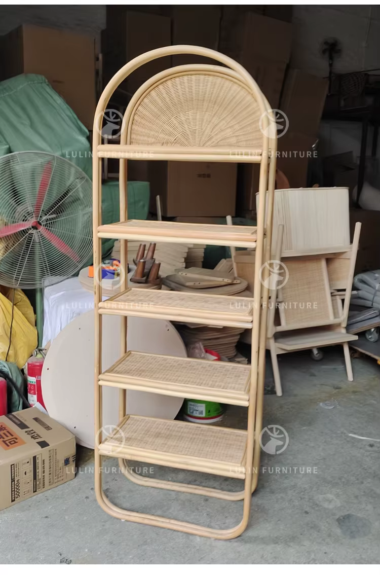 Étagère en rotin, étagère de présentation en rotin naturel à 100 %, étagère de rangement autoportante en forme d'arche bohème faite à la main pour la décoration de la maison
