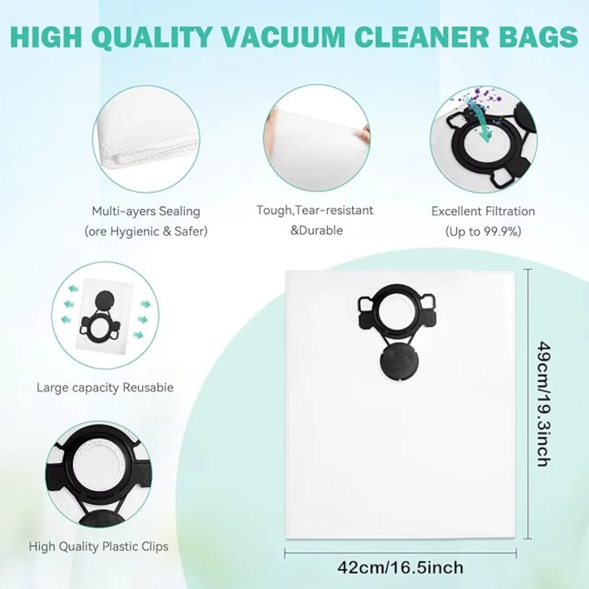 Sacs filtrants anti-poussière compatibles avec Makita VC2010L/VC2511L/VC2512L/VC3011L