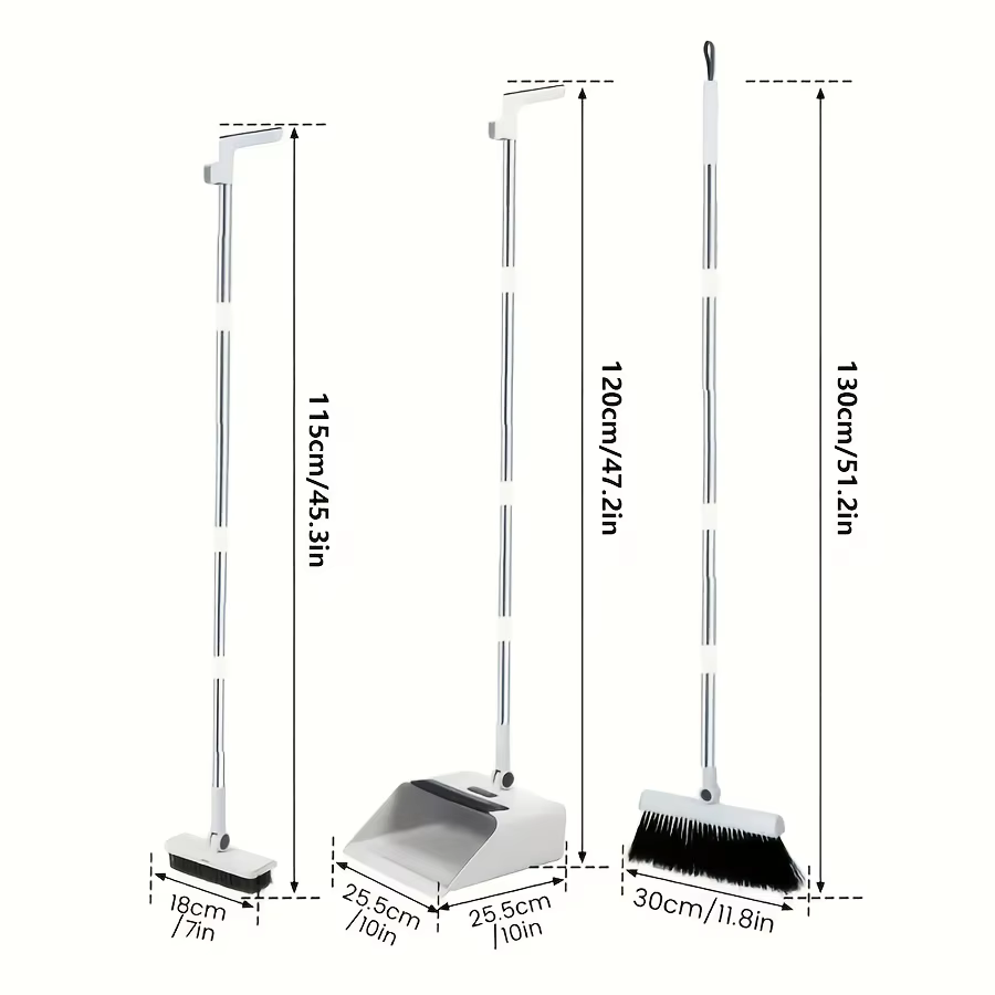 Ensemble balai, pelle et brosse à plancher 3-en-1 pliables