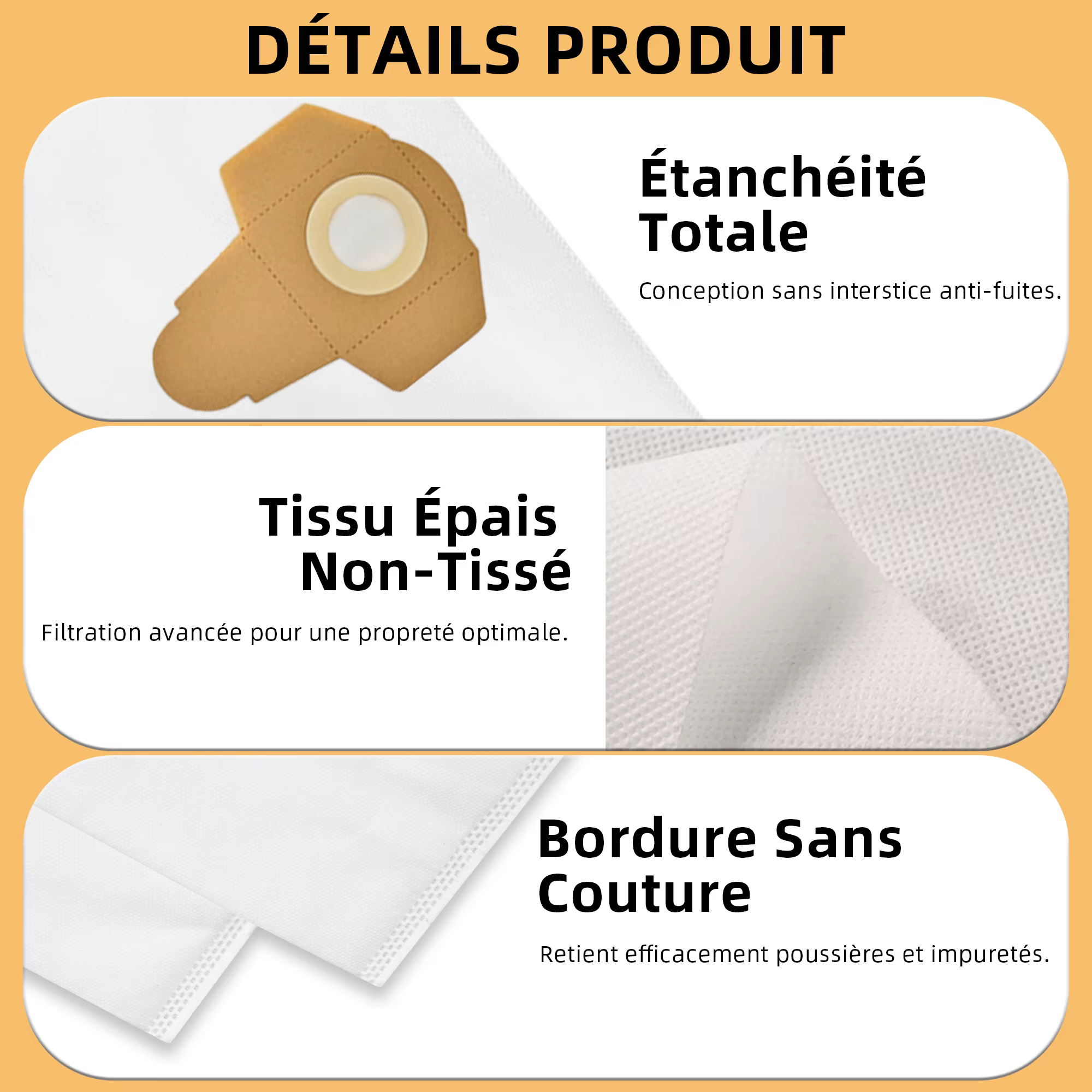 Sacs d'aspirateur non tissés de 20 L compatibles avec les aspirateurs eau et poussière Einhell