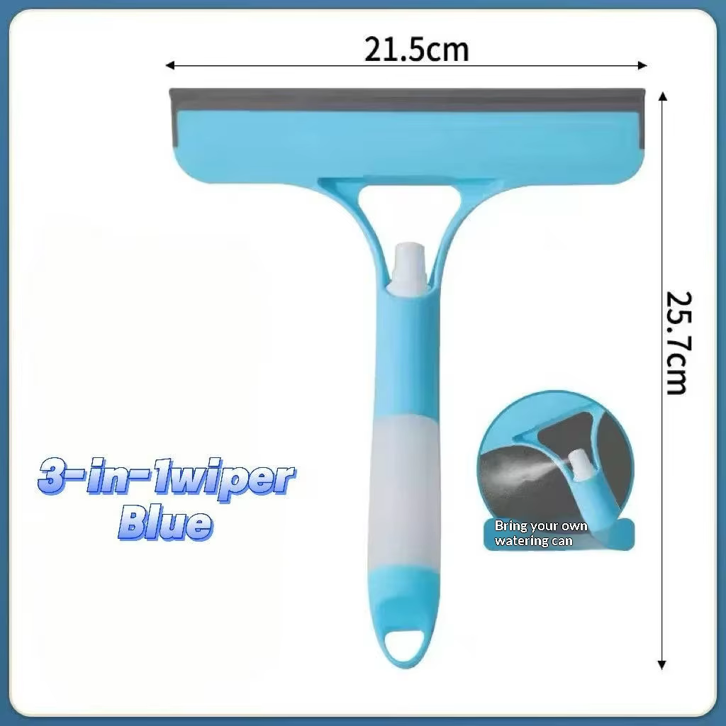 Un nettoyant pour vitres 3-en-1. Comprend une tête de brosse double face et un grattoir
