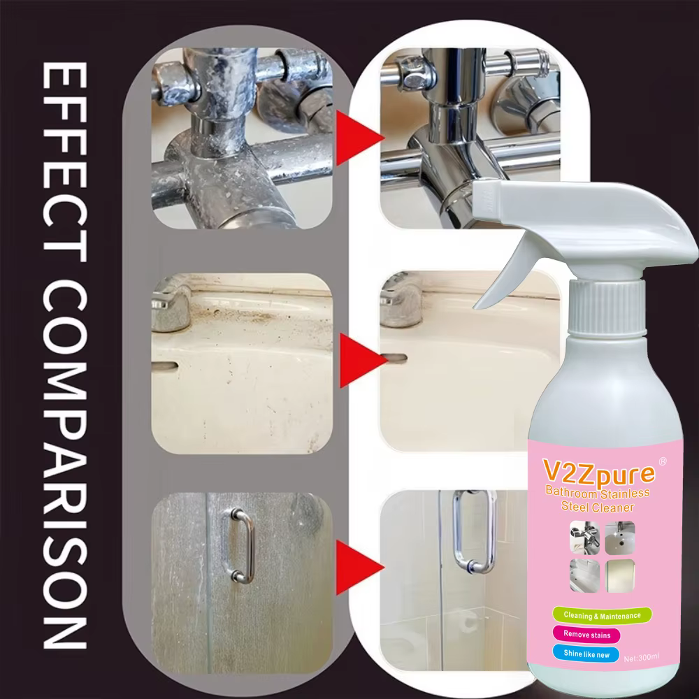Spray détartrant pour salle de bain, nettoyant pour acier inoxydable, polisseur métallique, élimine les taches d'eau, la rouille de la douche, nettoie la saleté des baignoires