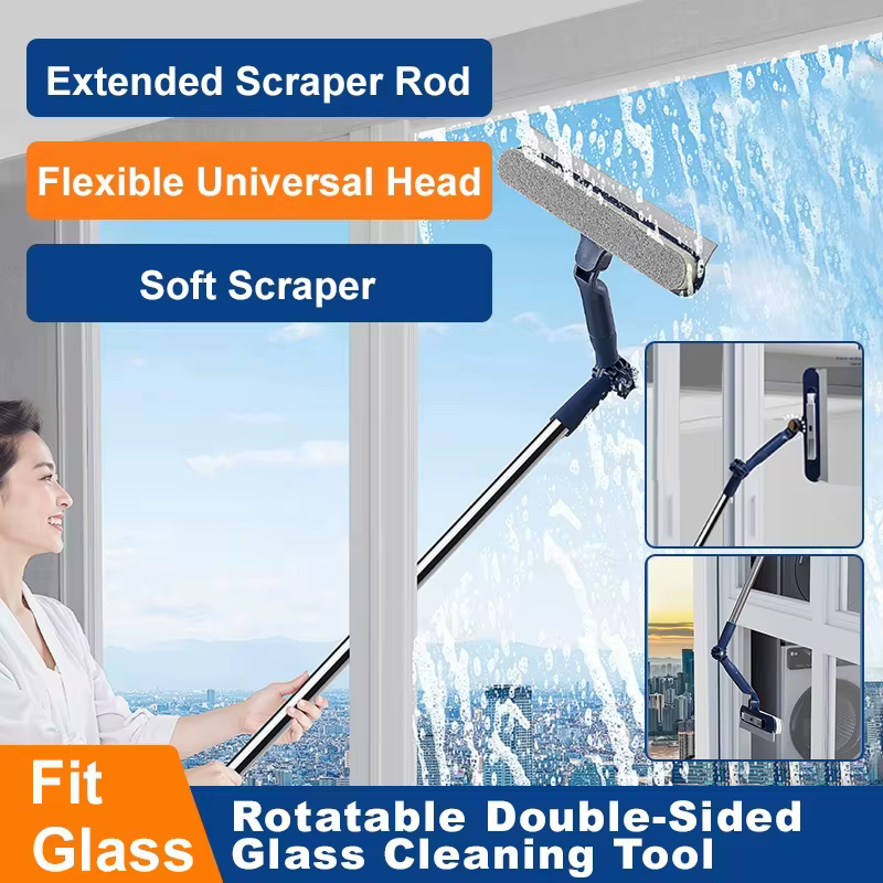 Brosse de nettoyage de vitres télescopique double face : raclette +