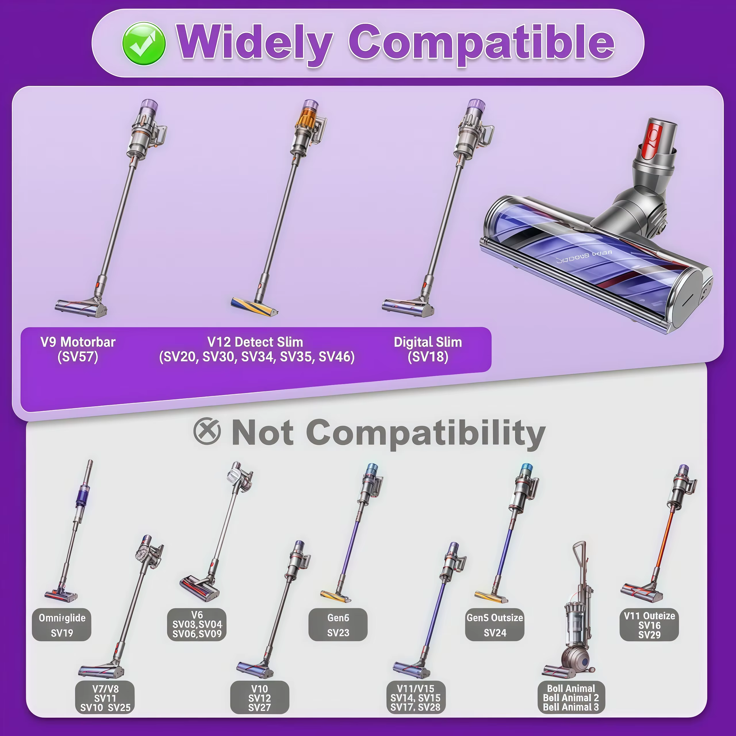 Tête de nettoyage à rouleau à entraînement direct V12 Detect Slim pour aspirateur Dyson SV18 Digital