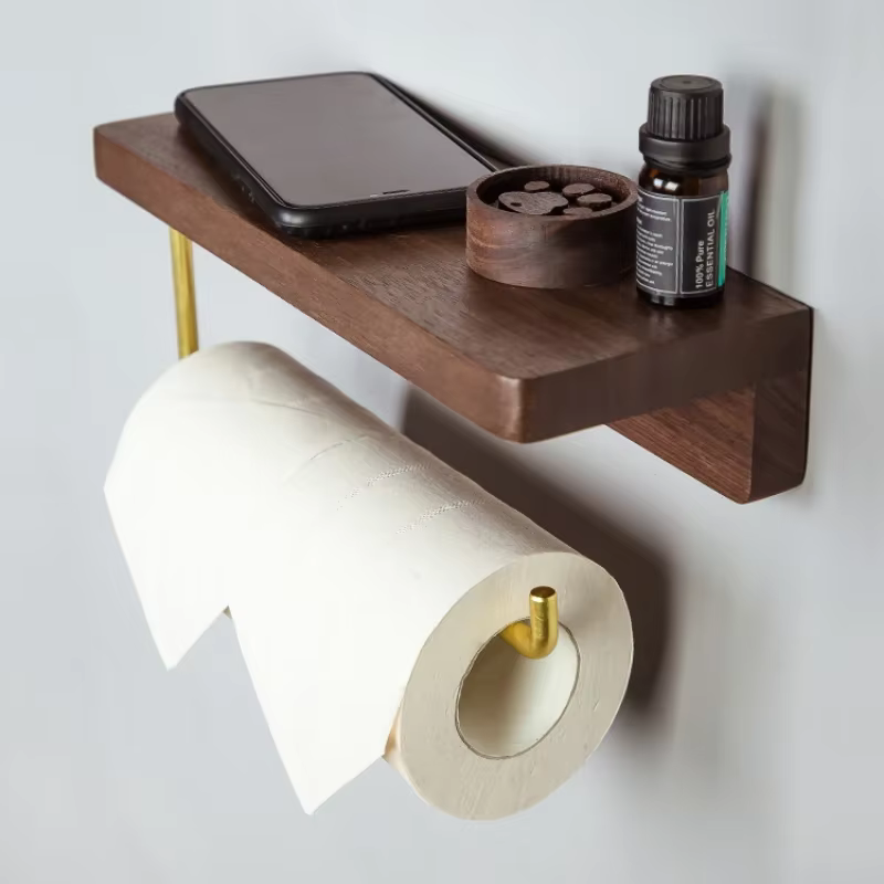 Porte-rouleau de papier toilette mural en bois