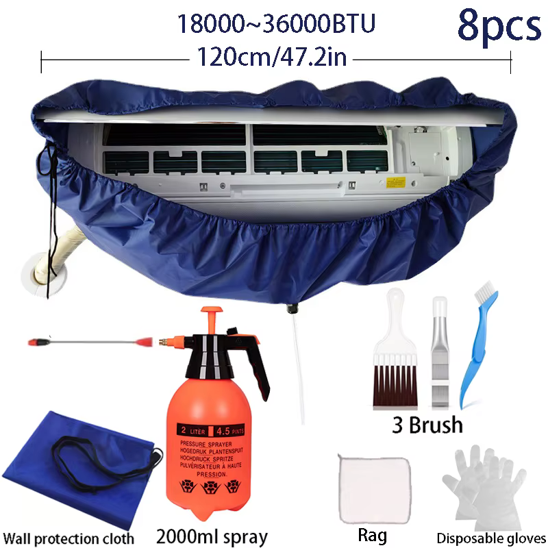 120 cm été climatisation sac de nettoyage Kit étanche ensemble professionnel suspendu AC dépoussiéreur pulvérisateur nettoyant brosse outils.