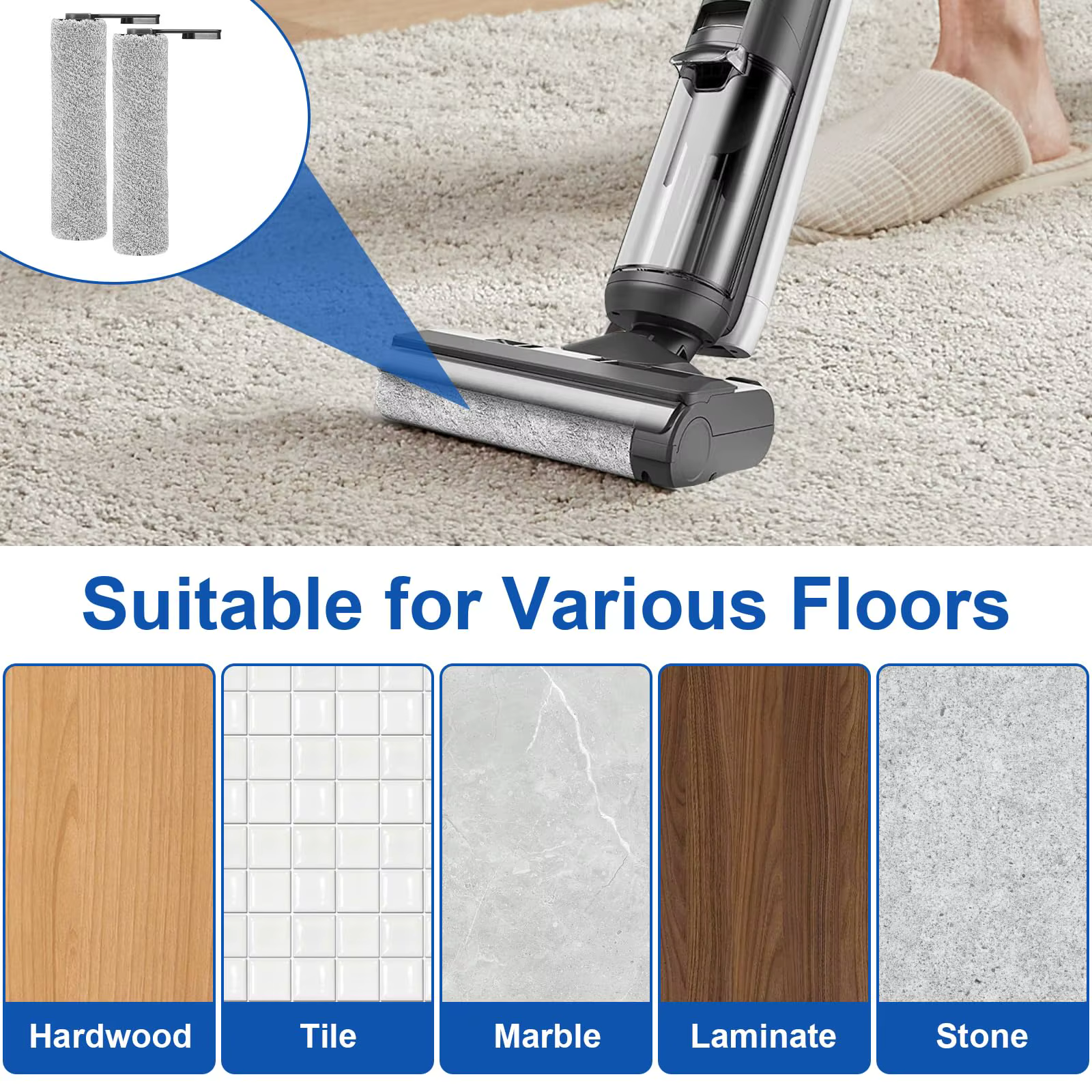 Kit de remplacement de brosse à rouleaux et de filtre compatible avec Tineco Floor ONE Stretch S6