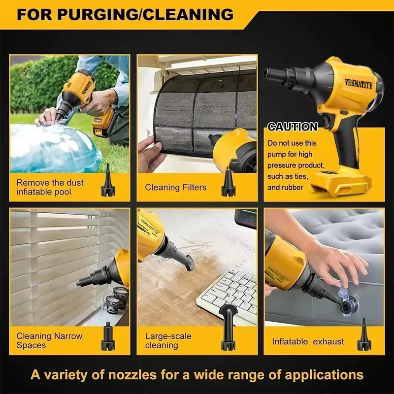 Pistolet souffleur d'air sans fil avec buse, machine à dépoussiérer multifonction, outil de gonflage pour batterie Dewalt