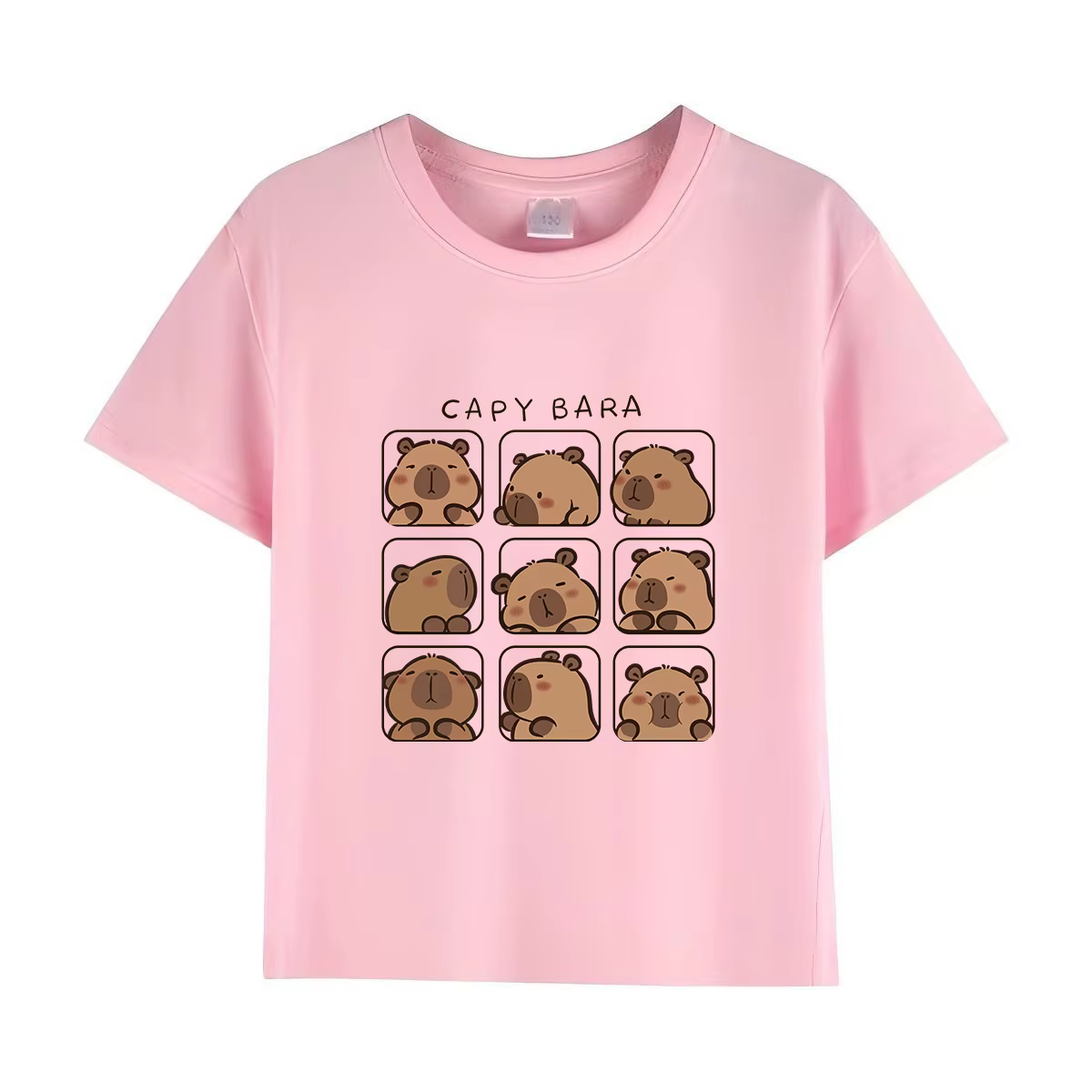 T-shirt d'été pour enfants Capybara, imprimé dessin animé, 100% coton, manches courtes, col rond, haut décontracté pour filles, t-shirts tendance