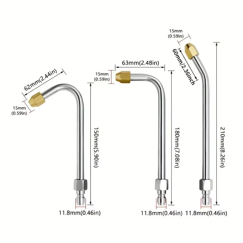 3 buses d'extension pour nettoyeur haute pression robustes - 25 ° /90 ° /Bend en U avec connexion rapide de 1/4" pour le nettoyage de voitures et d'extérieur
