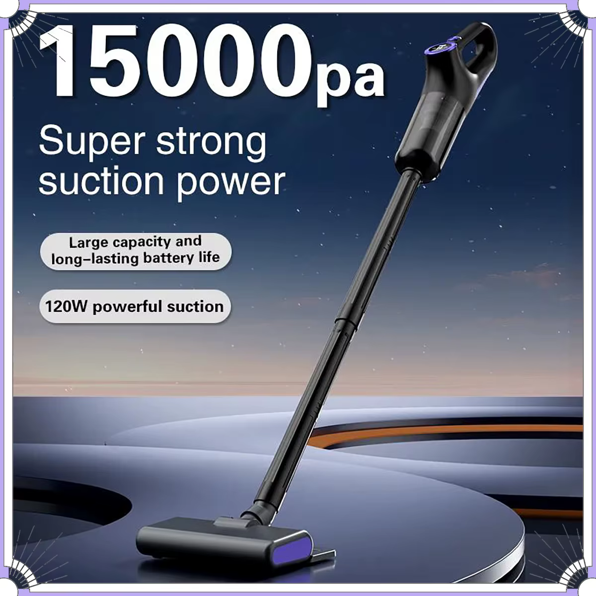 Aspirateur portable sans fil 15000PA, forte aspiration, 120W, rechargeable par USB, machine de nettoyage domestique, léger et compact.