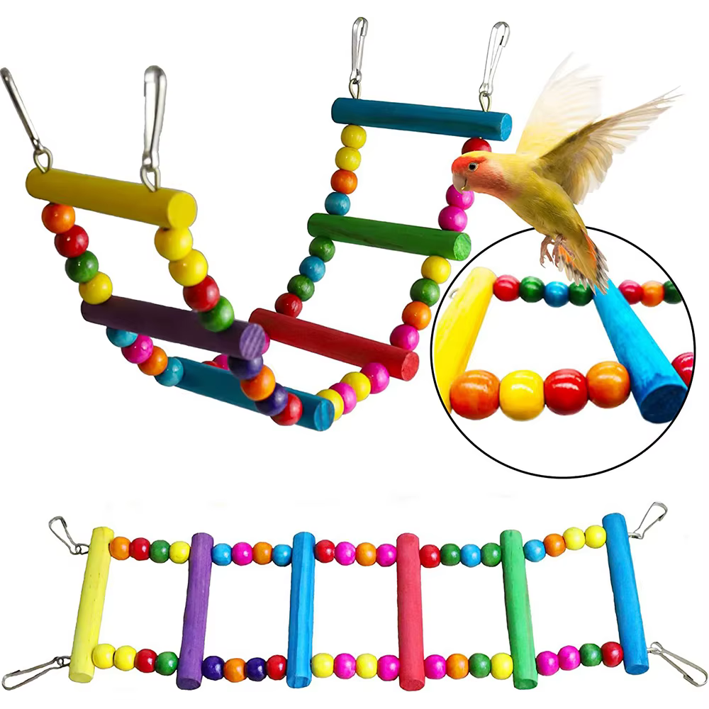 Jouet pour perroquets, 7 pièces, accessoires pour Cage à oiseaux, miroir d'escalier, cloche pivotante, jouet pour oiseaux