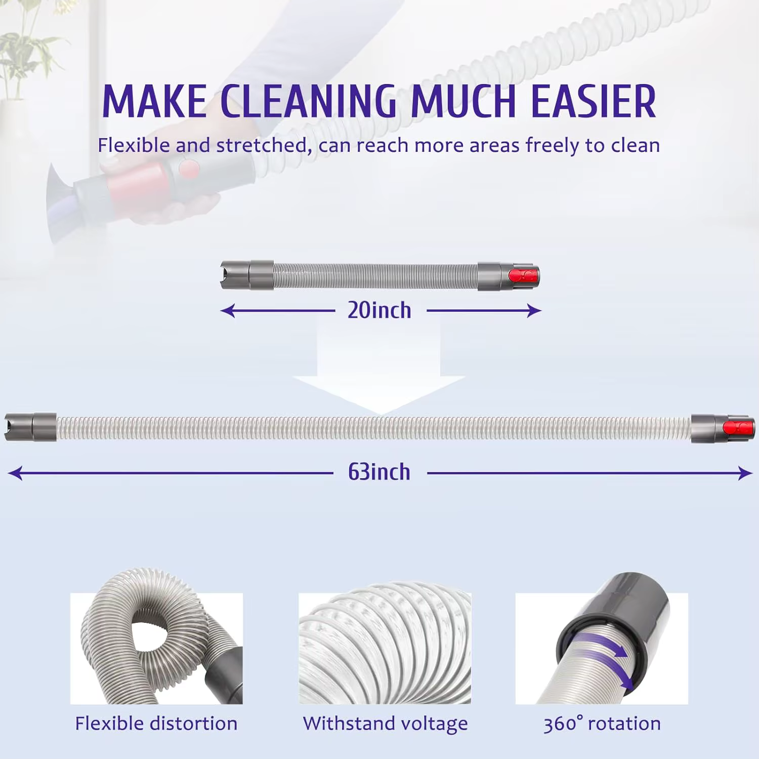 Tuyau d'extension Flexible pour brosse à dépoussiérer