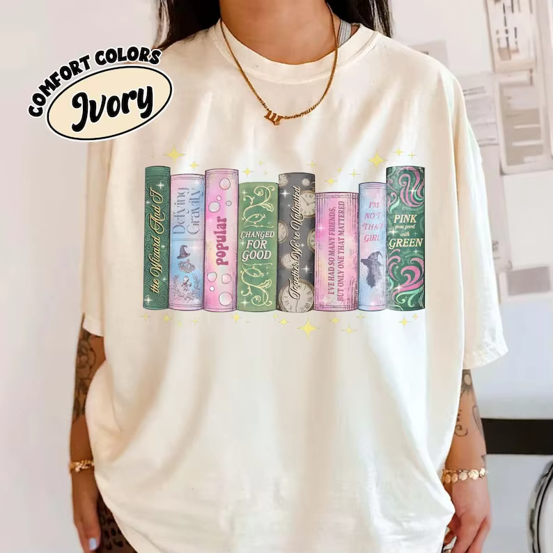 Chemise méchante changée pour bon livre, col rond avec baguette magique à balai par gravité défaire, T-shirt littéraire populaire et amusant pour les fans musicaux