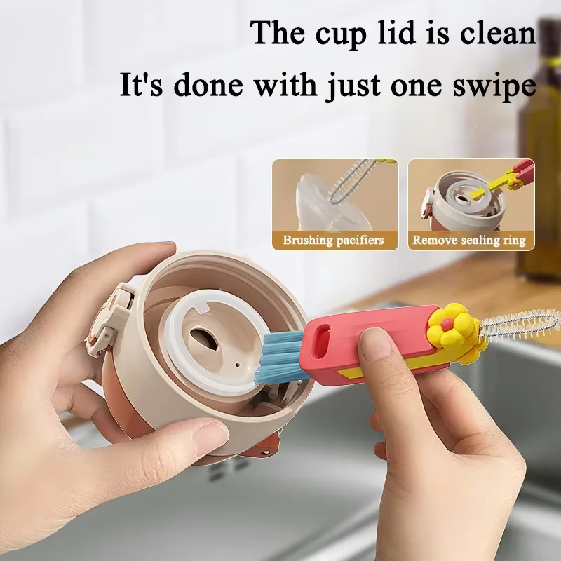 3 en 1 mignon pétale tasse couvercle brosse de nettoyage ensemble Mini