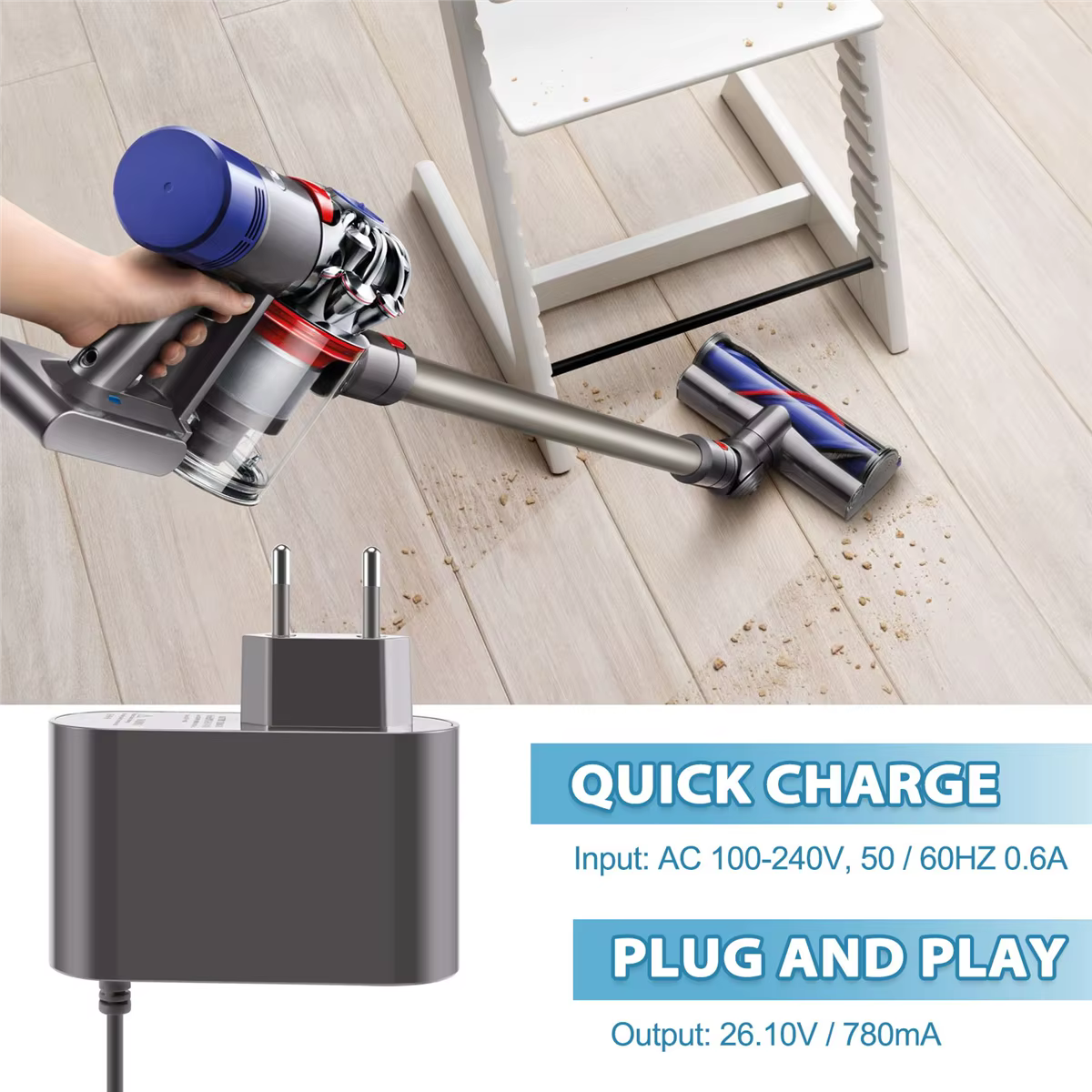 Chargeur EAS 26.1V pour aspirateur Dyson V6 V7 V8 SV03 SV04 SV05 SV06 SV07