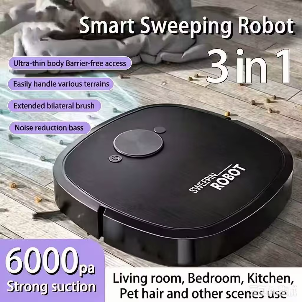 Nouvel aspirateur robot 3-en-1 avec chargement USB, robot de nettoyage domestique entièrement automatique, intégrant balayage, aspiration, nettoyage et stérilisation.