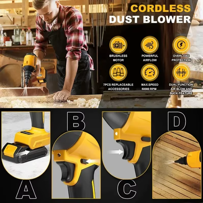 Pistolet souffleur d'air sans fil avec buse, machine à dépoussiérer multifonction, outil de gonflage pour batterie Dewalt