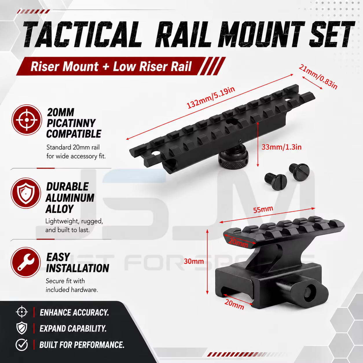 Kit de montage sur rail Picatinny 20 mm, adaptateur universel en aluminium, rail décalé à 45 degrés, montage à profil bas, accessoires d'extérieur
