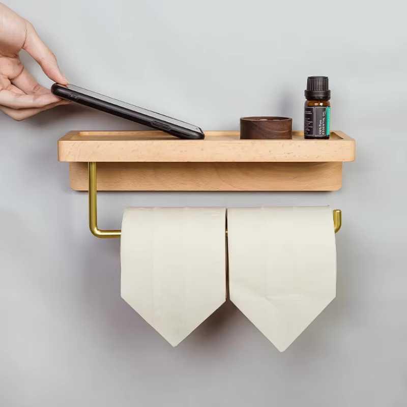 Porte-rouleau de papier toilette mural en bois