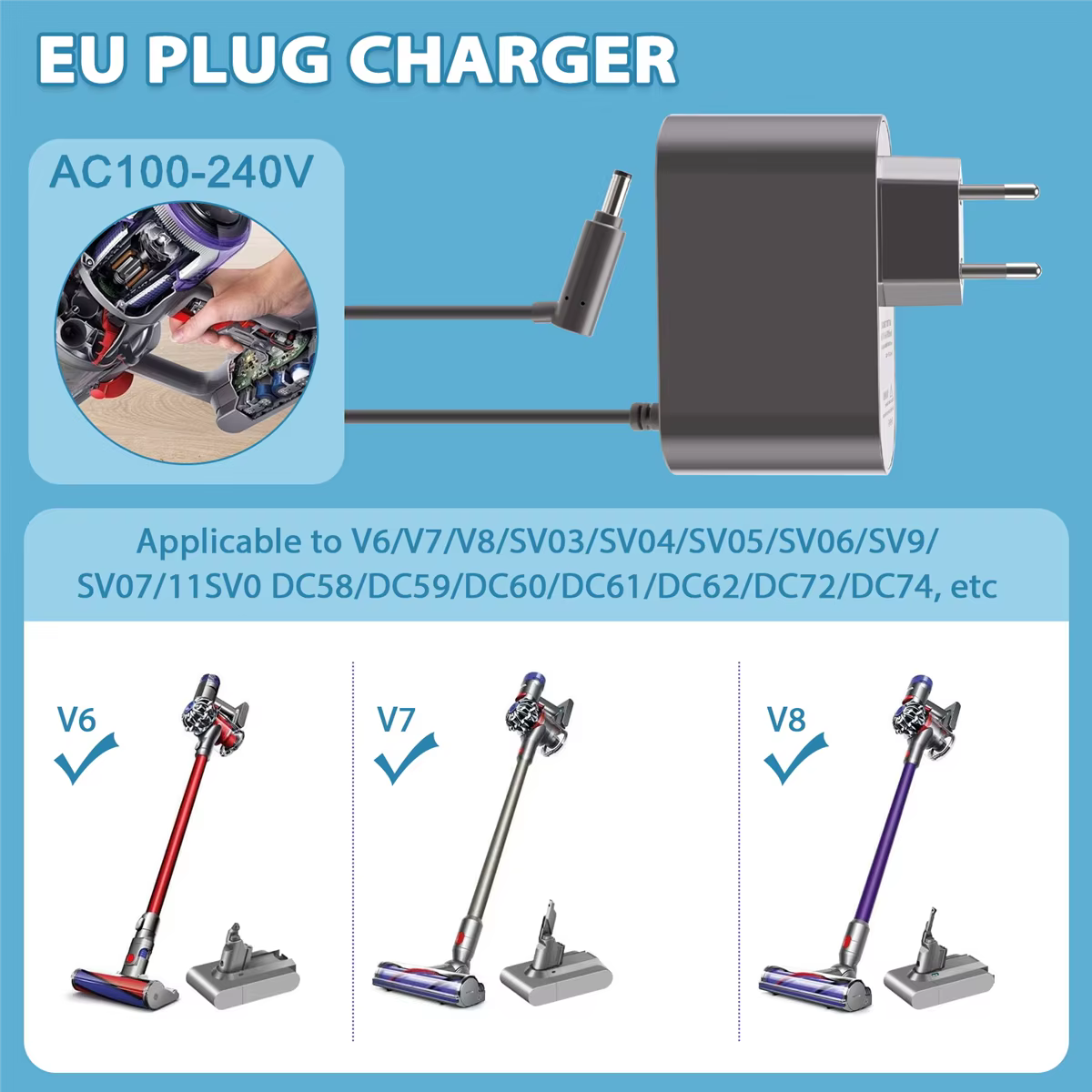 Chargeur EAS 26.1V pour aspirateur Dyson V6 V7 V8 SV03 SV04 SV05 SV06 SV07