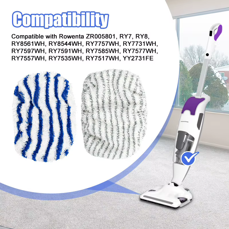 2/4/8x tampons de rechange pour aspirateur Rowenta Clean & Steam ZR005801 ZR850002 ZR005804 RY7/RY8, chiffons en microfibre