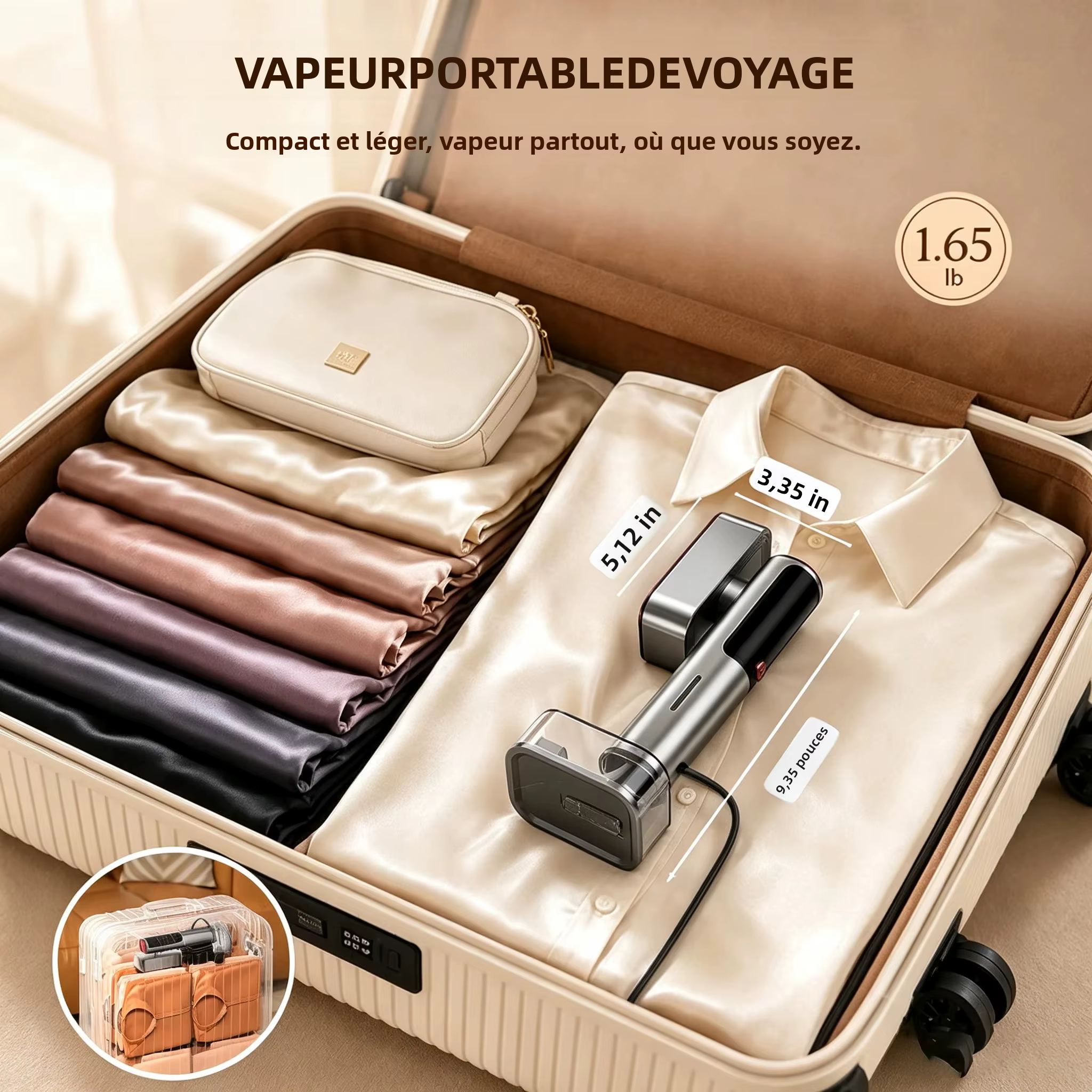 Défroisseur Vapeur Portable 1800W Multifonctionnel à Préchauffage Rapide en 10 Secondes (Prise EU/US) pour Vêtements et Tissus – Idéal Maison et Voyage