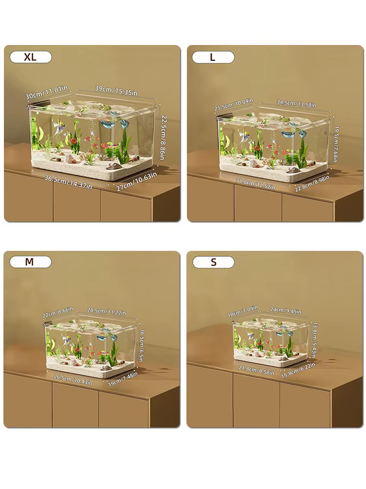 Aquarium Transparent de bureau créatif, pour bureau, décoration de maison, rectangulaire (aquarium nu, sans paysages ni pierres incluses)