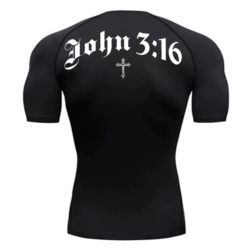 Chemise de compression imprimée croix biblique pour hommes, t-shirt de course, d'entraînement de gymnastique chrétienne, t-shirts athlétiques à séchage rapide, couches de base